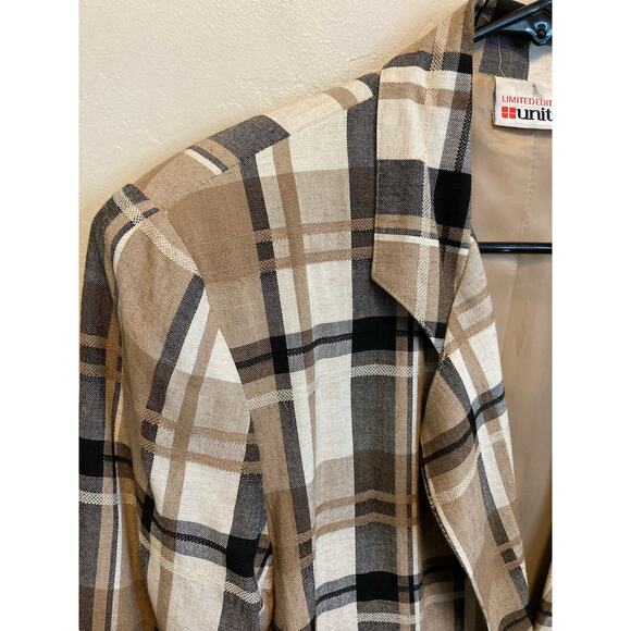 Vintage 90's Oversized Fall Plaid Brown & Black Long Blazer Jacket Size Large - Picture 5 of 9